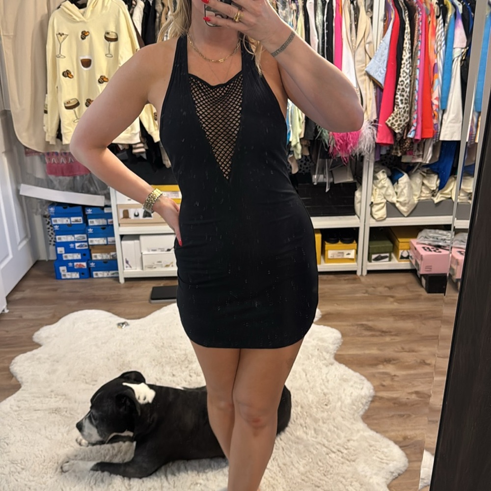 LF Emma & Sam Deep Mesh V T-Back Ribbed Dress
